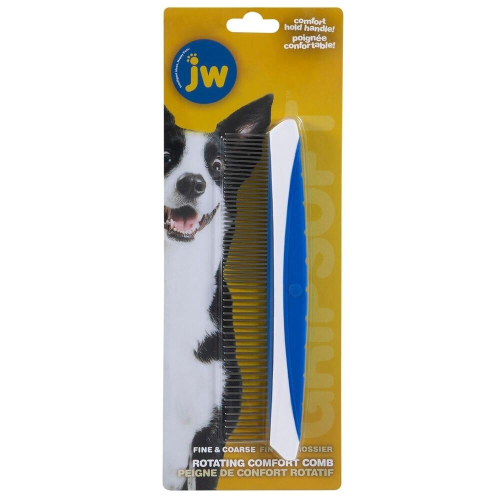 JW Pet Company 8-Inch Gripsoft Rotating Comfort Comb, Dog Fine and Coarse blue